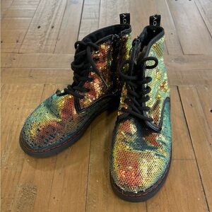 Lola + the boys metallic rainbow sequin combat boots